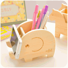 Wood Animal Elephant Phone Holder Pen Pencil Holder Laser Cut Free Vector File
