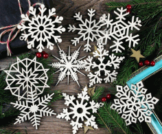 Wood Christmas Snowflake Ornaments Tree Hanging Decorations Laser Cut Free Vector File