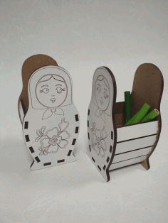 Wood Engraved Matryoshka Doll Pencil Holder Laser Cut Free Vector File