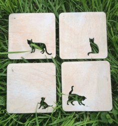 Wooden Cat Coastersfor Laser Cut Free DXF File