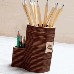 Wooden Decorative Pen Holder Pencil Organizer Laser Cut Free Vector File