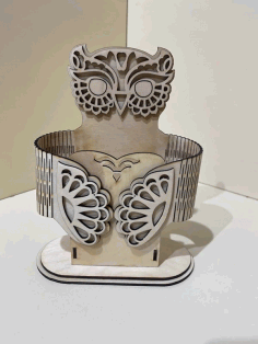 Wooden Desk Organizer Owl Desktop Pen And Pencil Holder Laser Cut Free DXF File