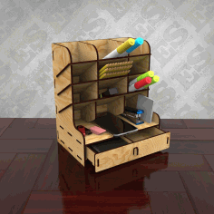 Wooden Desk Organizer With Drawers Pen Holder Storage Box For Laser Cut Free Vector File, Free Vectors File