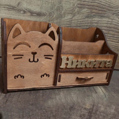 Wooden Desktop Organizer Pen And Pencil Holder Laser Cut Free DXF File