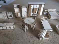 Wooden Doll House Furniture Set For Laser Cutting Free DXF File