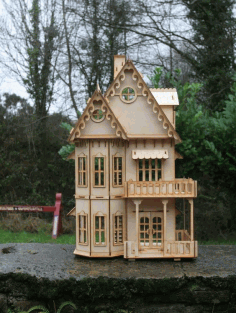 Wooden Gothic House Mini Two Floor Dollhouse For Laser Cut Free DXF File