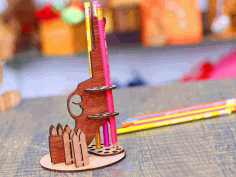 Wooden Gun Pencil Holder Desk Organizer Pen Stand 3mm Laser Cut Free DXF File