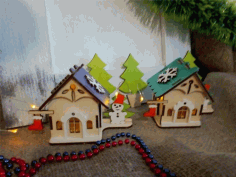 Wooden House Christmas Village Laser Cut Free Vector File