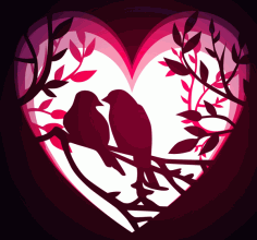 Wooden Love Bird Lightbox Lamp Template Free Laser Cut Free DXF File