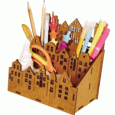 Wooden Office Desk Organizer Pen And Pencil Holder Laser Cut Free Vector File