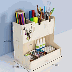 Wooden Pen Holder Creative Desktop Student Stationery Organizer Laser Cut Free Vector File