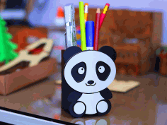 Wooden Pen Holder Cute Panda Pencil Box Desk Organizer 3mm Laser Cut Free Vector File
