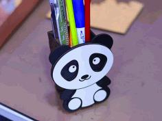Wooden Pen Holder Cute Panda Pencil Box Desk Organizer 3mm Laser Cut Free DXF File