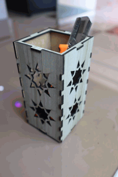 Wooden Pen Holder Desk Organizer Laser Cut Free Vector File