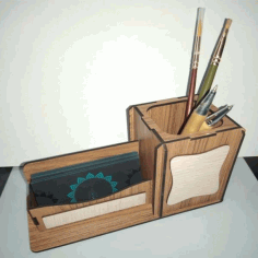 Wooden Pen Holder Stand And Visiting Card Holder Laser Cut Free DXF File
