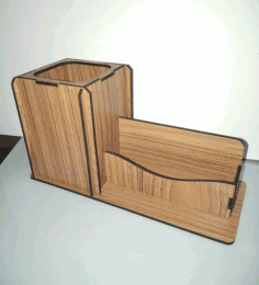 Wooden Pen Stand With Visiting Card Holder Laser Cut Free Vector File