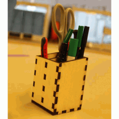Wooden Pencil Holder Desk Organizer Pen Box Laser Cut Free Vector File