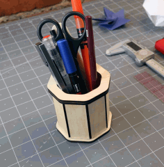 Wooden Polygon Pen Pencil Holder Laser Cut Free Vector File