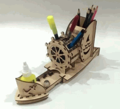 Wooden Puzzle Steam Punk Pencil Organizer Laser Cut Free Vector File
