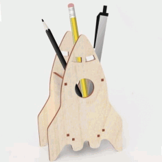 Wooden Rocket Shape Pencil Holder Desk Organizer Laser Cut Free Vector File