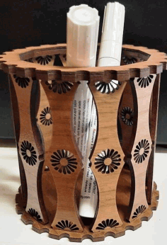 Wooden Round Pen Holder Laser Cut Free Vector File