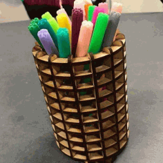 Wooden Round Pencil Holder Office Desk Pen Organizer Laser Cut Free Vector File