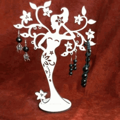Wooden Tree Woman Jewelry Holder Stand Laser Cut Free Vector File