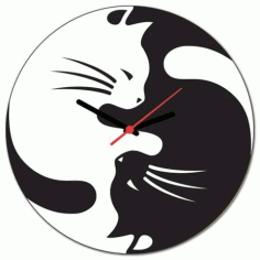 Yin Yang Cats Wall Clock For Laser Cut Free Vector File