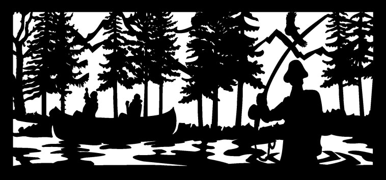 28 X 60 Canoers Fly Fisherman Stream Eagle Plasma Art Free DXF File