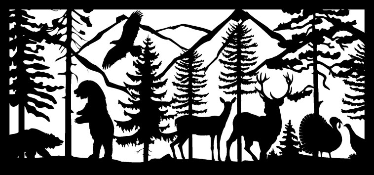 28 X 60 Two Bears Eagle Two Deer Turkeys Plasma Art Free DXF File