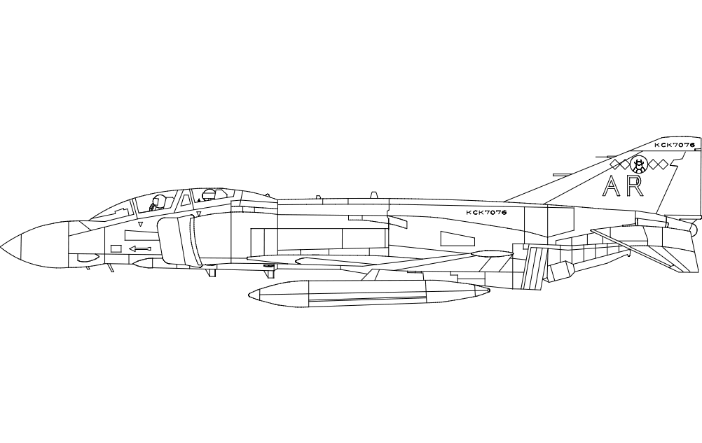 Aircraft Phantom Jet Silhouette Sketch Free DXF File