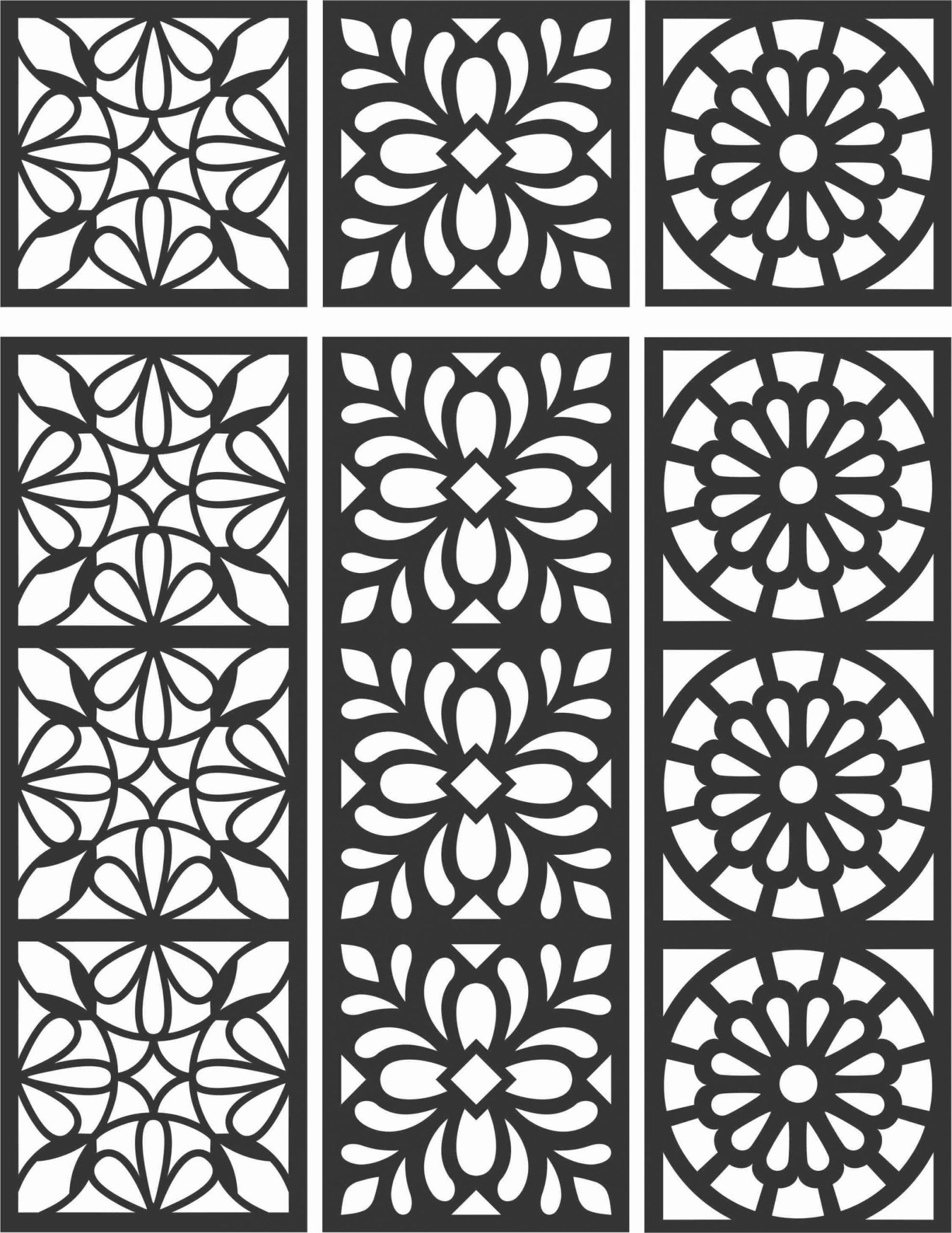 Floral Screen Patterns Design 109 Free DXF File