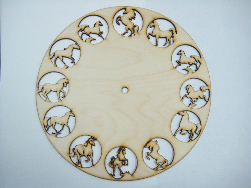 Laser Cut 12 Horses Clock Free Vector File