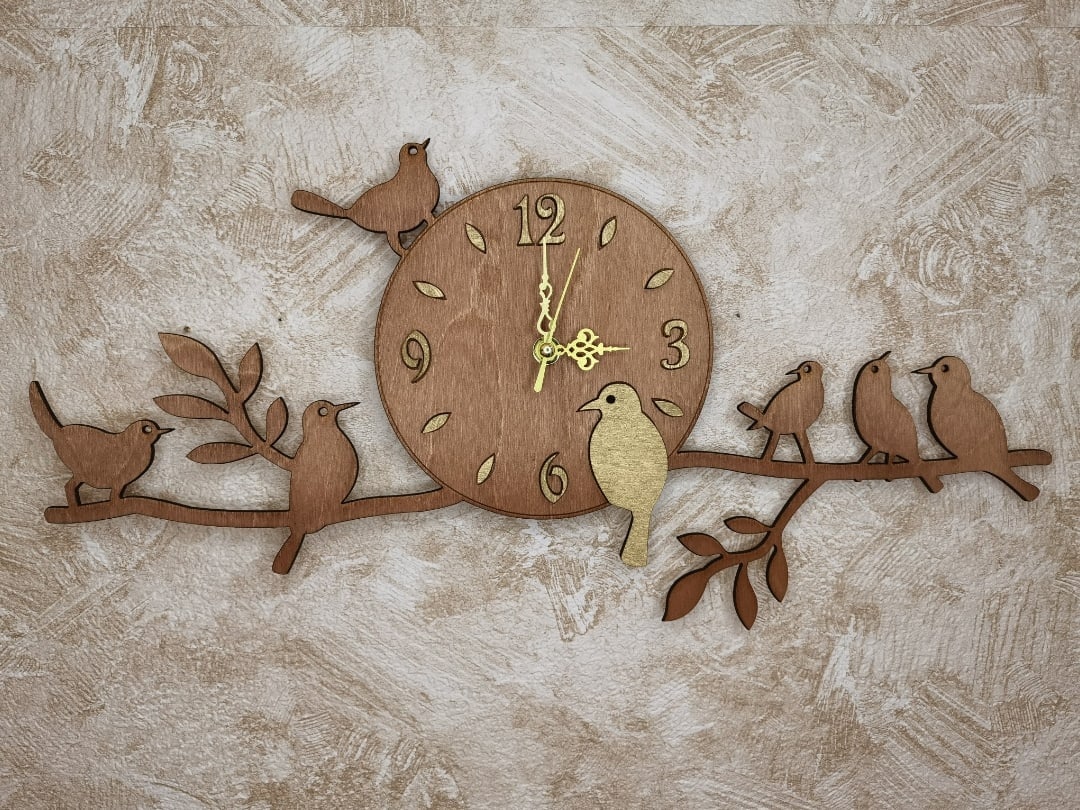 Laser Cut Birds On Branch Wall Clock Free Vector File