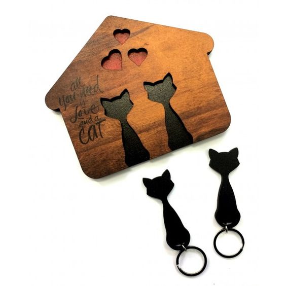 Laser Cut Cat Shaped Key Holder Free Vector File
