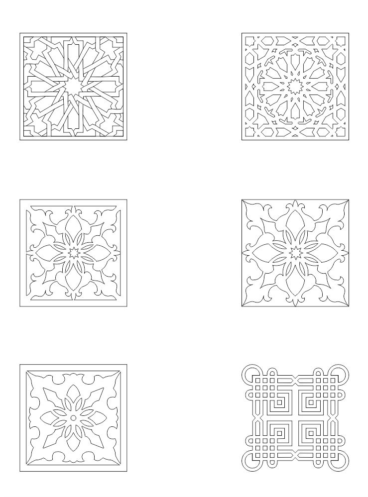 Laser Cut Collection Of Square Ornaments Patterns Free DXF File