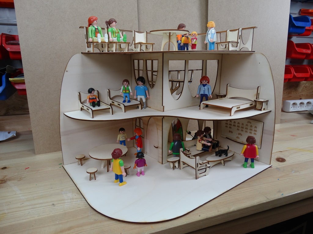 Laser Cut Modern House Wooden Doll House 3mm Toys For Children Free DXF File