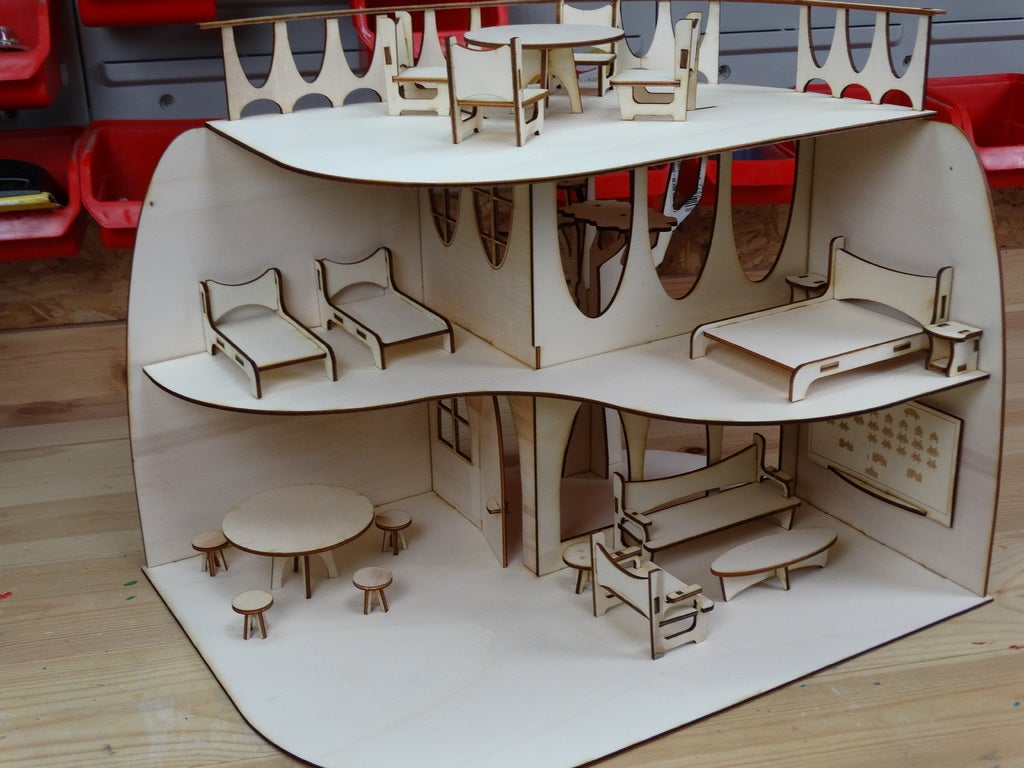 Laser Cut Modern House Wooden Doll House 3mm Toys For Children Free DXF File