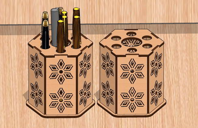 Laser Cut Pen Holder Pencil Stand Free Vector File