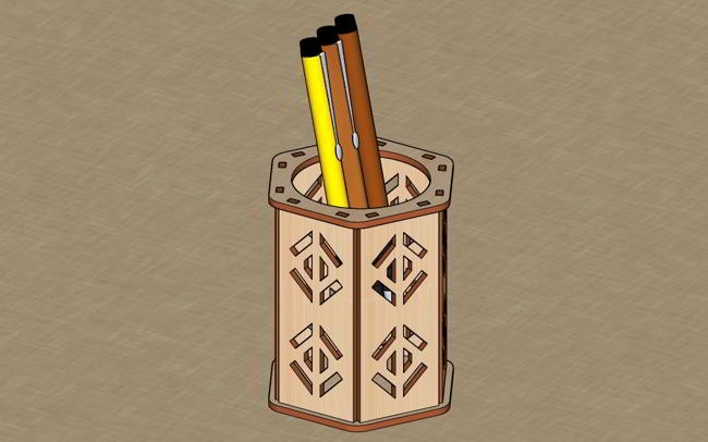 Laser Cut Pencil Holder Desk Organiser Wooden Pen Holder Free DXF File