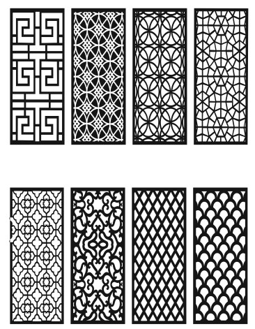 Laser Cut Privacy Indoor Panel Room Divider Seamless Floral Lattice Stencils Set Free DXF File