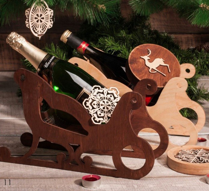 Laser Cut Sleigh Wine Holder Free Vector File