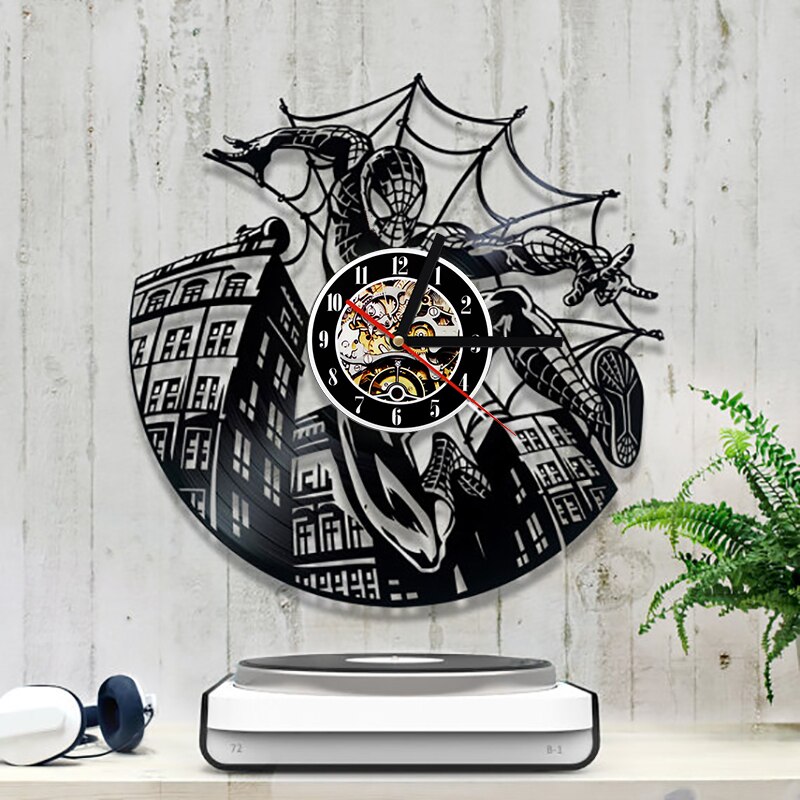 Laser Cut Spiderman Vinyl Record Clock Free Vector File