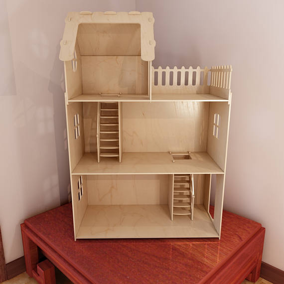 Laser Cut Three Story Wooden Doll House Free DXF File