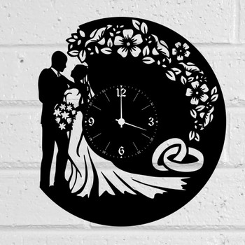 Laser Cut Wedding Vinyl Record Wall Clock Free DXF File