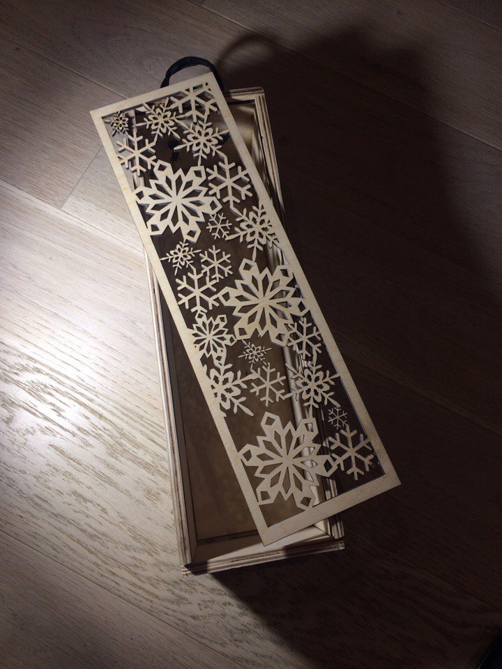 Laser Cut Wine Bottle Box With Sliding Lid Snowflake Design Free Vector File