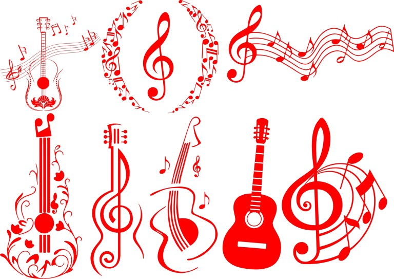 Laser Guitars And Treble Clef For Engraving Drawing Free Vector File