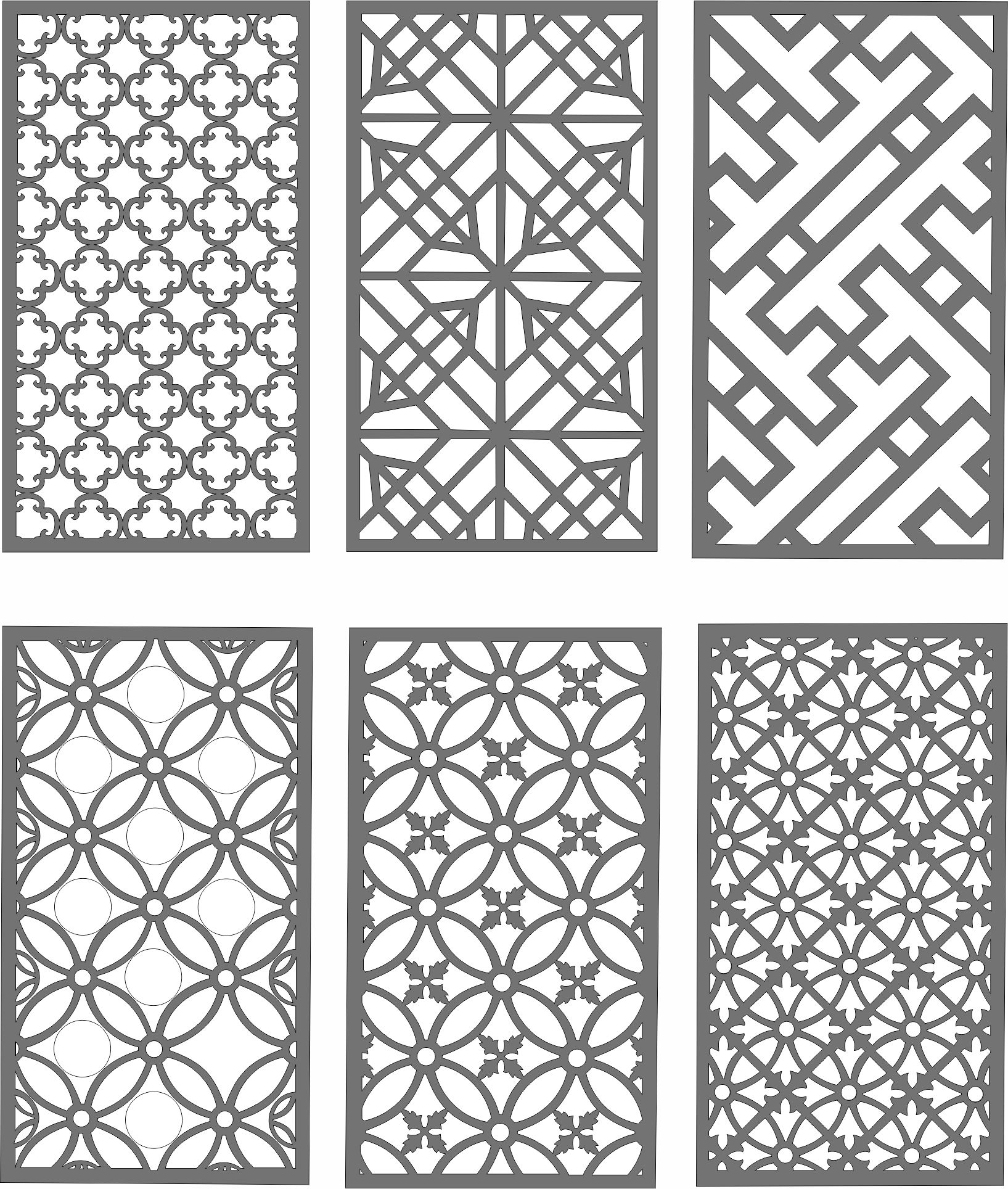 Living Room Lattice Separator Seamless Patterns Set Free DXF File