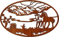 Picture Of Two Horses In The Field For Laser Cut Cnc Free DXF File