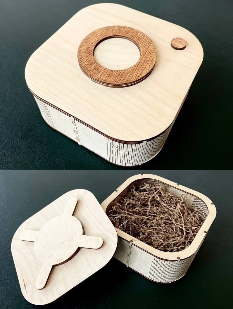 Plywood Instagram Sign Gift Box With Swivel Lid Lock 4mm 17x6cm Laser Cut Free Vector File